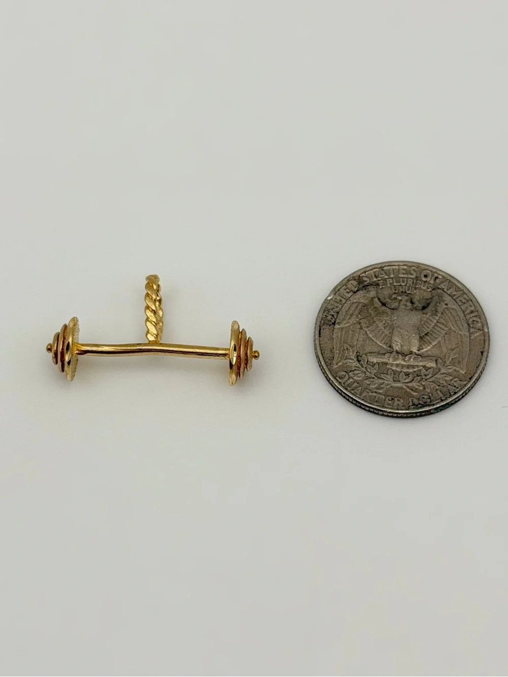 14k Solid Yellow Gold Diamond Cut 3D Barbell Weight Lifting Dumbbell Charm Penda